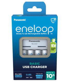 Panasonic Eneloop BQ-CC61E USB batterijlader + 4 AA Eneloop (2000 mAh) (kartonnen verpakking)