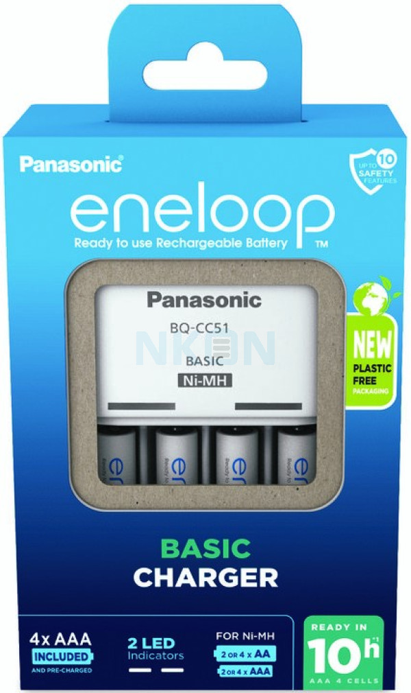 Panasonic Eneloop BQ-CC51E carregador de bateria + 4 AAA Eneloop (800mAh) (embalagem de papelão)