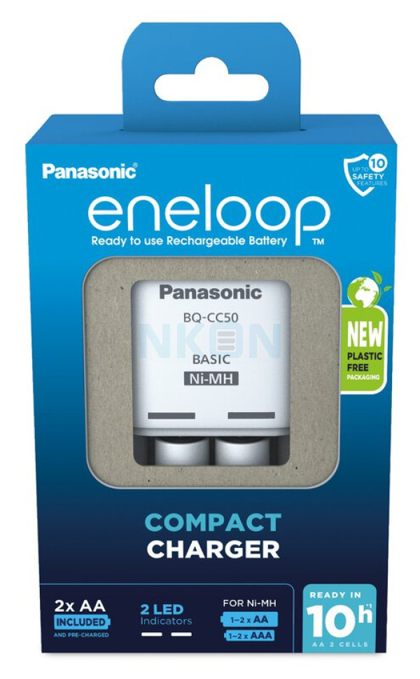 Panasonic Eneloop BQ-CC50E carregador de bateria + 2 AA Eneloop (2000mAh) (embalagem de papelão)