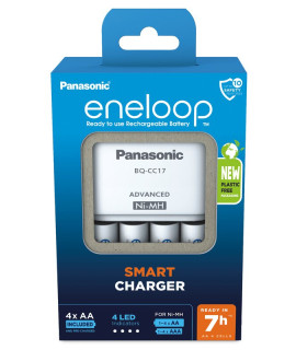 Panasonic Eneloop BQ-CC17E carregador de bateria + 4 AA Eneloop (2000mAh) (embalagem de papelão)