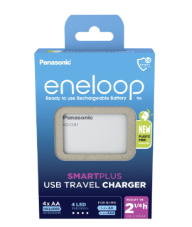 Panasonic Eneloop BQ-CC87E Chargeur de batterie USB + 4 AA Eneloop (2000 mAh) (emballage carton)