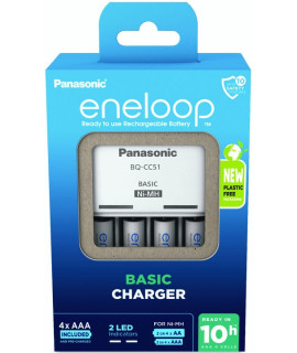 Panasonic Eneloop BQ-CC51E Chargeur de batterie  + 4 Eneloop AAA (800mAh) (emballage en carton)