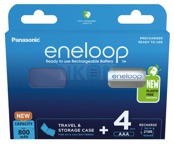 4 AAA Eneloop - Caja de cartón - 800mAh + caja de batería