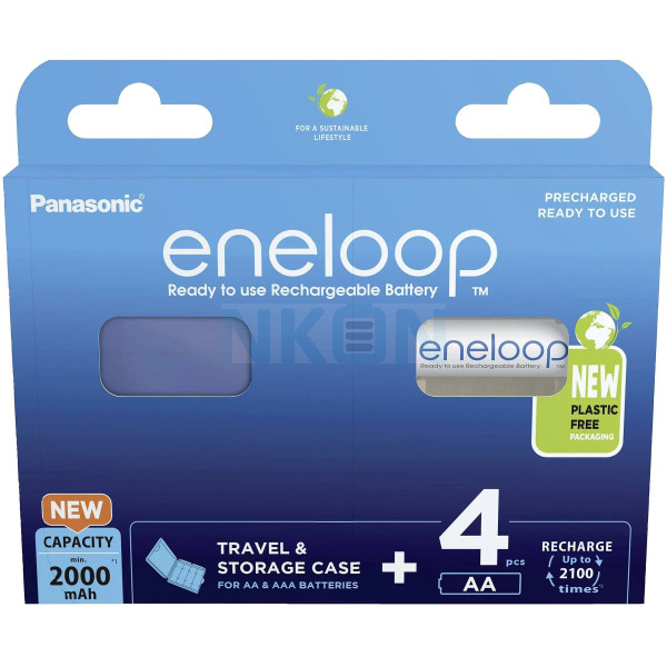 4 AA Eneloop - Embalaje de cartón - 2000mAh + caja de batería