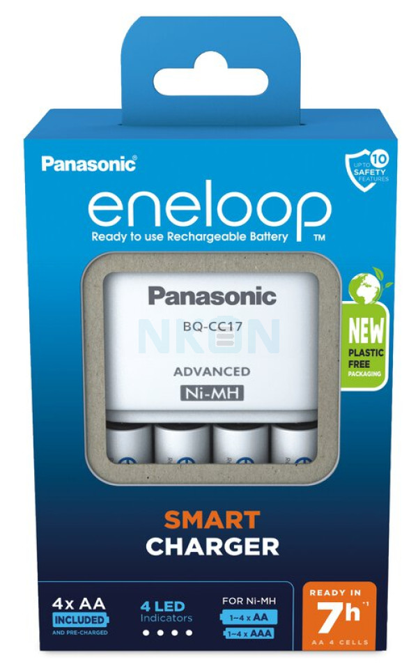 Cargador de Batería Panasonic Eneloop BQ-CC17E + 4 Eneloop AA (2000mAh) (embalajes de cartón)