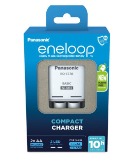 Cargador de Batería Panasonic Eneloop BQ-CC50E + 2 Eneloop AA (2000mAh) (embalajes de cartón)