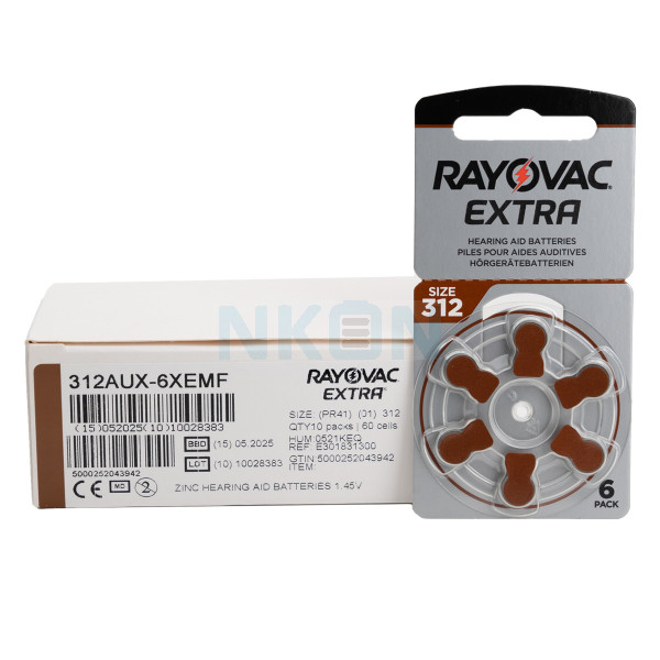 60x Rayovac Extra 312 батарейки для слухового аппарата