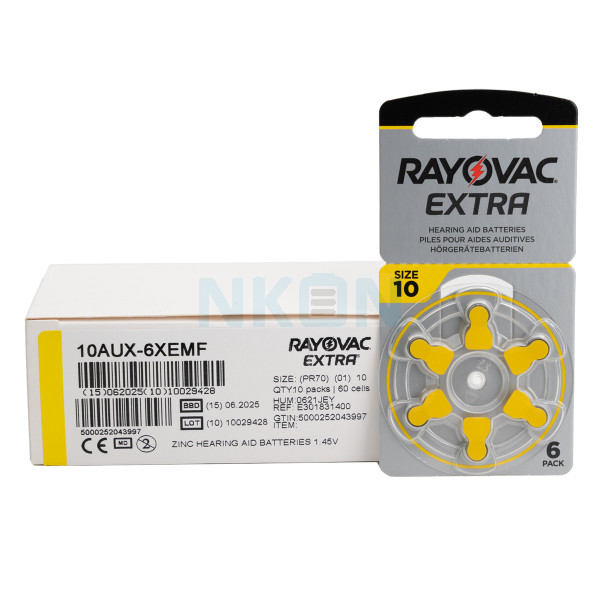 60x Rayovac Extra 10 батарейки для слухового аппарата