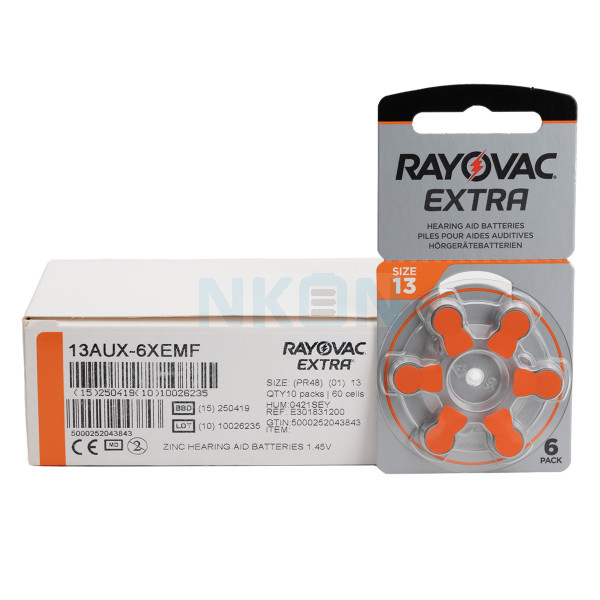 60x Rayovac Extra 13 батарейки для слухового аппарата