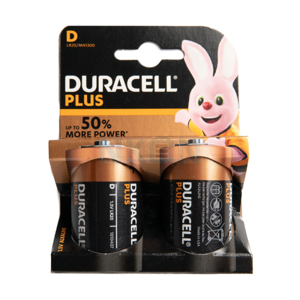 2x D Duracell Plus - блистер