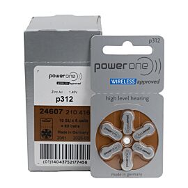 60x 312 PowerOne Wireless hearing aid batteries
