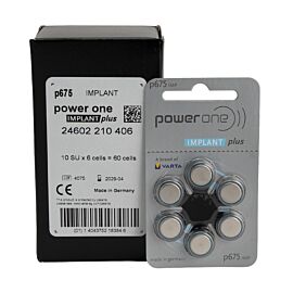 60x 675 PowerOne Implant Plus hearing aid batteries