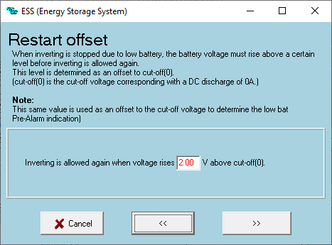 Herstartmarge: 2.00 V boven cut-off(0).